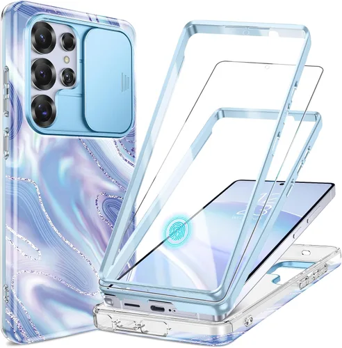 Vista 31 de GVIEWIN para Samsung Galaxy S23 Ultra Funda con cubierta deslizante para cámara, [Protector de pantalla incorporado] [2 Marcos frontales] Funda
