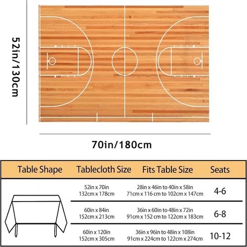 Vista 3 de Mantel rectangular decorativo para cancha de baloncesto, parquet para interiores de cancha de poliéster, para cocina, comedor, barbacoa, picnic