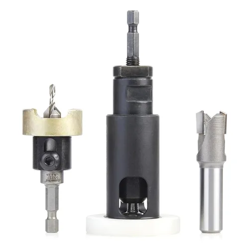Vista 9 de Amana Tool Juego avellanador para carpintería, AMS-621, 3 piezas Punta de carburo con tope de profundidad ajustable y sin empuje, sin rodamiento