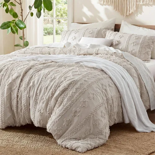 Vista 27 de Bedsure Juego de edredón bohemio copetudo, tamaño individual, juego de cama bohemio azul pizarra, GentleSoft™ 2 piezas de ropa de cama bordada