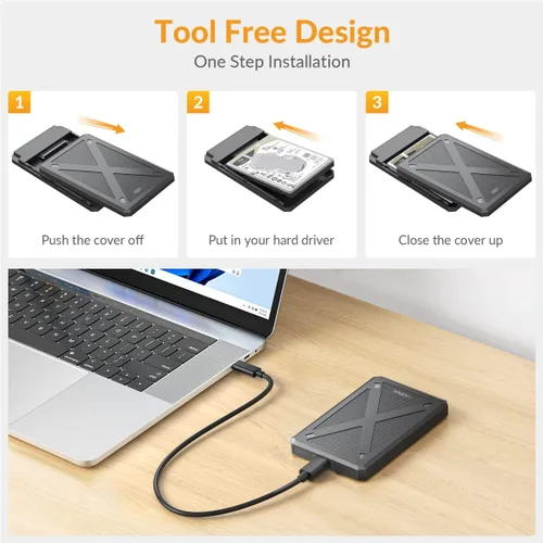 Vista 6 de iDsonix Carcasa para disco duro de 2.5 pulgadas, 6Gbps USB C 3.1 a SATA III Caja de disco duro externo sin herramientas para SSD HDD de 0.276