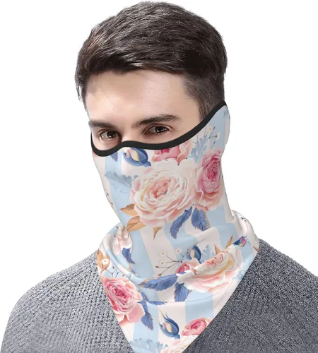 Vista 6 de Bufanda con estampado de rayas de flores, protección UV, pasamontañas, resistente al viento, bandana para deportes al aire libre, transpirable