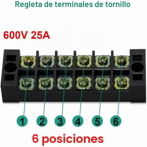 Vista 4 de 10 piezas (5 juegos) Bloques de tira de terminal de tornillo de 6 posiciones de doble hilera 600 V 25 A con cubierta + tira de barrera de terminales