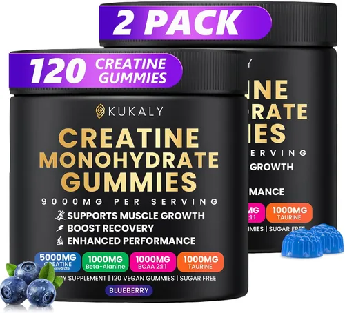 Vista 15 de kukaly Gomitas de monohidrato de creatina para hombres y mujeres, gomitas de creatina sin azúcar, sabor mezclado con L-taurina, BCAA 2:1, B12 B6