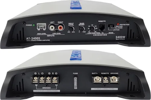 Vista 6 de AUDIOTEK AT2400S Amplificador estéreo de coche de 2 canales, 2400 vatios, 2 ohmios estables, indicador LED, rango completo, perilla de graves