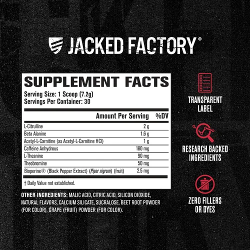 Vista 5 de Jacked Factory - Nitrosurge Shred, suplemento preentrenamiento - Potenciador de energía, aumento de fuerza, concentración, bombeo potente