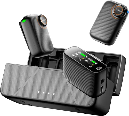 Vista 10 de PQRQP, micrófono 3 en 1 para iPhone/Android/cámara, inalámbrico, transmisión de 328 pies, duración de la batería de 18 horas, mini micrófono