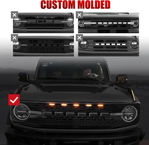 Vista 3 de Mabett 5 piezas de luces LED de parrilla para accesorios Ford Bronco 2021 2022 2023 2024 2025 de 2/4 puertas, compatibles con Badlands Wildtrak &