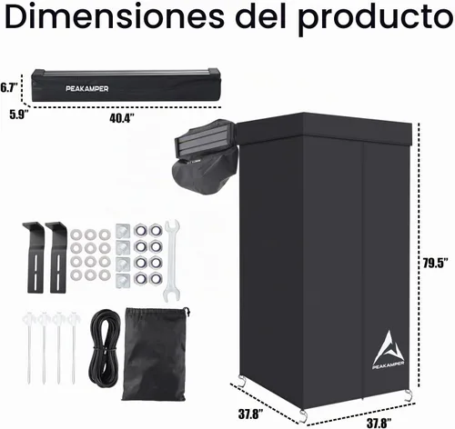 Vista 7 de Carpa de Ducha con Toldo con Techo de Privacidad con Brazo Oscilante, Luz LED de Cuarto de Ducha Lateral del Vehículo, 3 pies x 3 pies Refugio