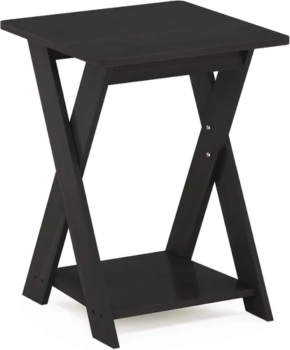 Vista 7 de Furinno Mesa auxiliar moderna y sencilla, mesa auxiliar cuadrada de 2 niveles con estante inferior abierto y patas en X, mesita de noche Espresso
