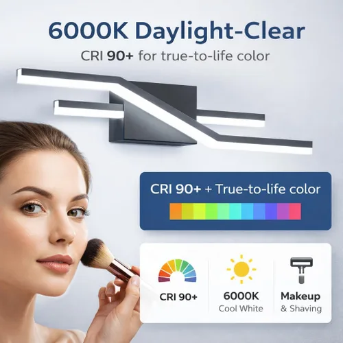 Vista 5 de SOLFART Luces de baño con acabado mate en negro, regulables, LED, para tocador, sobre espejo, 24 pulgadas, modernas, luces de pared