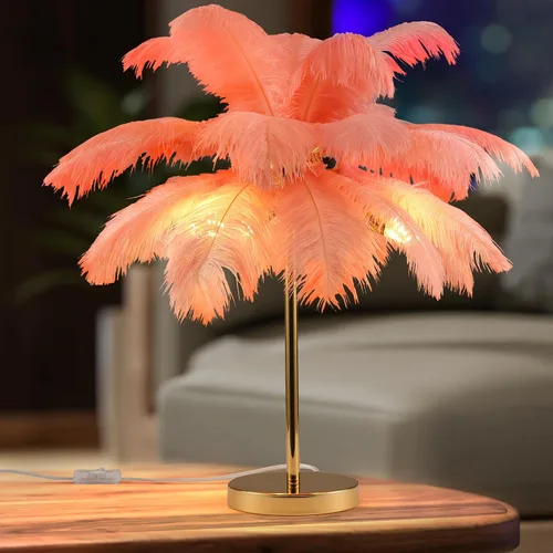 Vista 12 de MAYOLA Lámpara de mesa moderna de plumas de avestruz con cable enchufable, lámpara de pie de noche de 3 luces para sala de estar, dormitorio