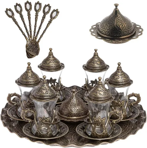 Vista 9 de Alisveristime Halkali - Juego de té turco con bandeja, 6 tazas, 3.4 fl oz (negro)