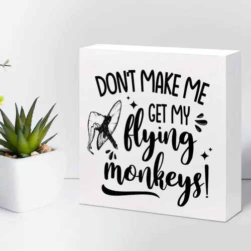 Vista 5 de z-crange Letrero de madera con texto en inglés "Don't Make Me Get My Flying Monkeys", divertido letrero de madera sarcástica para decoración