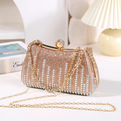Vista 5 de Dreubea Bolso de noche con diamantes de imitación para mujer con cadena brillante