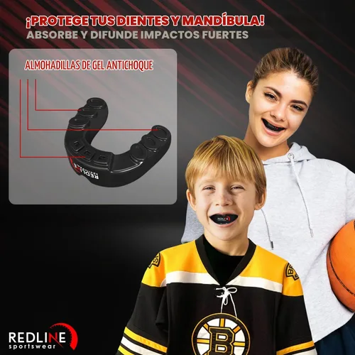Vista 4 de Protector bucal Redline Sportswear con estuche ventilado - Protección para todos los deportes de contacto, Azul Azul & negro
