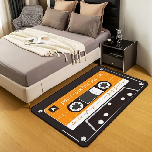 Vista 3 de Erosebridal Alfombra de fiesta de los años 80 de 3 x 5 para mesita de noche, alfombra de casete de audio para niños, niñas y adolescentes, alfombra