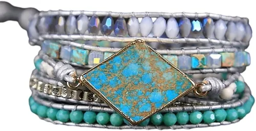 Vista 88 de ZOSOJONA - Pulseras bohemias hechas a mano de piedra natural, que dan vuelta, con cuentas de cristal de turquesa