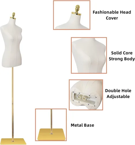 Vista 3 de EaseHome Maniquí con forma de torso, 109-185 cm de altura ajustable, cuerpo femenino de maniquí para exhibición de ropa con soporte de metal y base