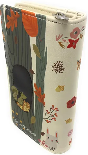 Vista 2 de Shag Wear Billetera grande con diseño de mapache para adolescentes, niñas y mujeres, piel vegana, 7 pulgadas de alto, color beige, Beige, Moderno