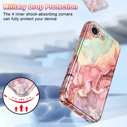 Vista 5 de Btscase Funda para iPhone 16e (2025), [probada en caídas de grado militar] Diseño de patrón de mármol delgado, resistente, a prueba de golpes