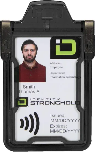 Vista 8 de Identity Stronghold - Soporte seguro para tarjetas RFID para 1 tarjeta, soporte para tarjetas de identificación de plástico duro resistente
