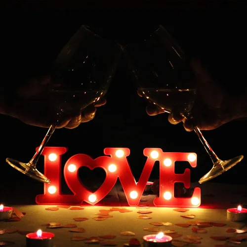 Vista 3 de Letrero de amor con luces, decoración del día de San Valentín, letras de marquesina de amor, decoración romántica iluminada de mesa para boda y Rojo