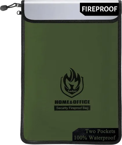 Vista 11 de andyer - Bolsa de documentos ignífuga mejorada con dos bolsillos (2000 ℉), bolsa de dinero impermeable ignífuga de 15 x 11 pulgadas con cremallera
