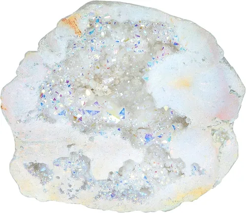 Vista 10 de TUMBEELLUWA Decoración de piedra de geoda de cristal con revestimiento de titanio irregular, espécimen de racimo de roca de arco iris natural