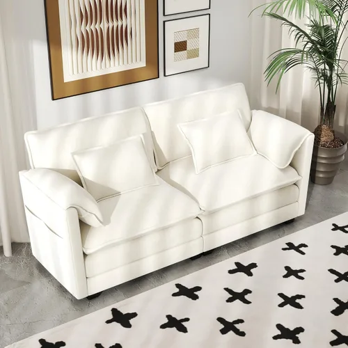 Vista 28 de Real Relax 145'' Sofá seccional modular, sofá convertible de 4 plazas con chenilla, 8 almohadas y 2 reposabrazos para sala de estar, oficina
