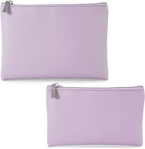 Vista 4 de Juego de 2 bolsas de maquillaje, pequeña bolsa de maquillaje con cremallera, bolsa de cosméticos portátil para viajes, bolsa de belleza de piel Negro