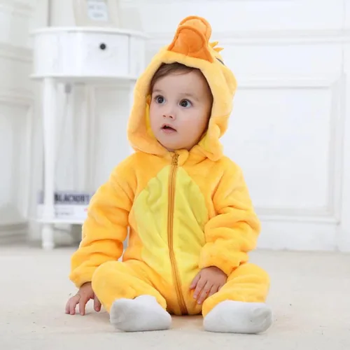 Vista 3 de QIAONIUNIU Disfraz de pato para bebé para Halloween, mameluco para niños pequeños, rómper para cosplay, de 12 a 18 meses
