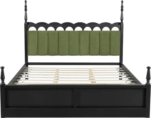 Vista 4 de Christopher Knight Home Chagi - Marco de cama tamaño King con almacenamiento, marco de cama y cabecera de plataforma King vintage, soporte