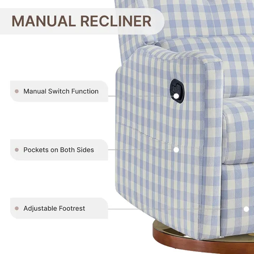 Vista 7 de KISLOT Silla reclinable giratoria, planeador manual para guardería, cuadros Cuadros azules