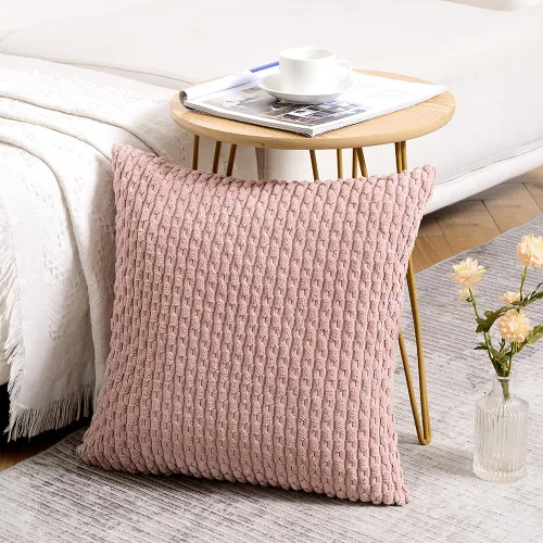 Vista 2 de Fancy Homi - Juego de 2 fundas de almohada decorativas de color rosa polvoriento de 30.5 x 30.5 cm con pompones para sofá cama, decoración moderna