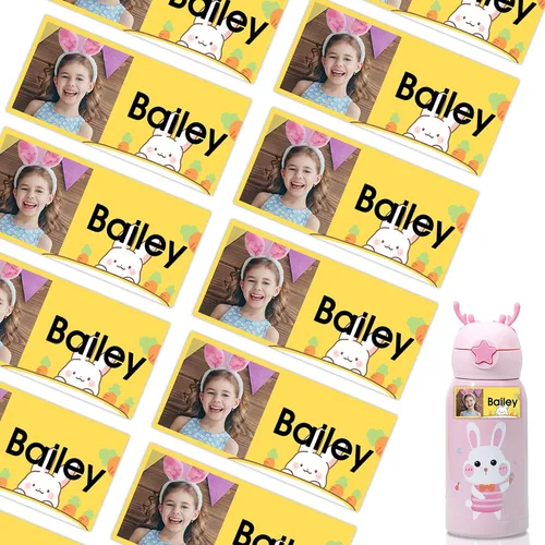 Vista 9 de 78 etiquetas personalizadas para niños con fotos impermeables, etiquetas de nombre personalizadas para suministros escolares, guardería, botellas