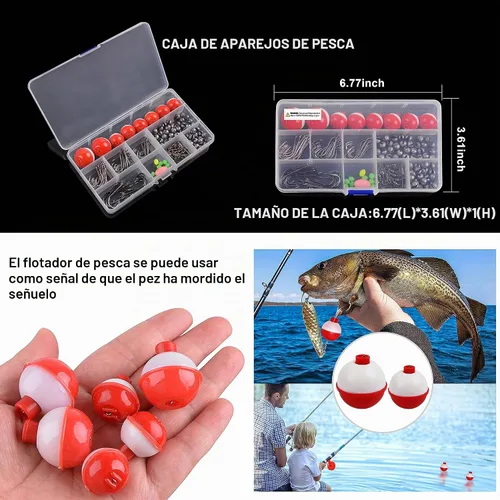 Vista 5 de Kit de aparejos de pesca, 160 piezas de bobbers básicos y ganchos surtidos con círculo de pulpo, ganchos de cebo, pesas de platina, caja de aparejos