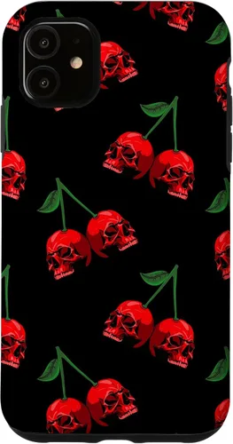 Vista 8 de Cute Cherry Skull Pattern Red Scary Skulls Black Background Case for iPhone 17