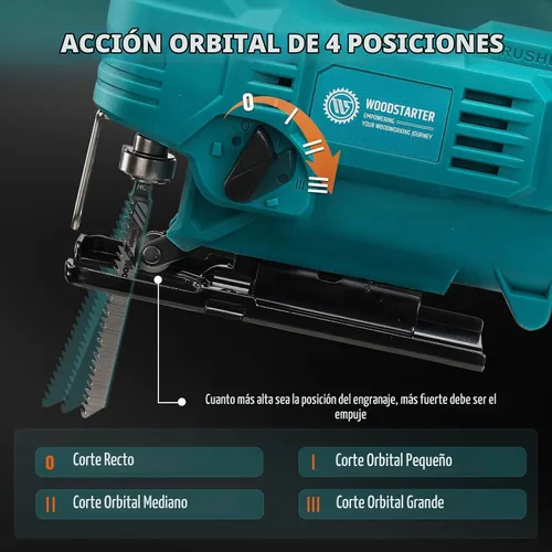 Vista 7 de Sierra de calar inalámbrica con motor sin escobillas, 3 ajustes de velocidad ajustables, ángulo de corte de 45° a 90°, compatible con cuchillas