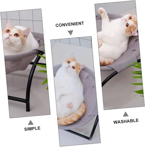 Vista 3 de ibasenice Hamaca elevada transpirable para mascotas, para gatos, perros, marco duradero, diseño elegante, fácil montaje, ahorro de espacio