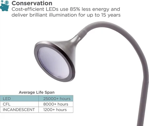 Vista 2 de BLACK+DECKER PureOptics LED - Lámpara de pie minimalista, 58 pulgadas de altura con base pesada, cuello de cisne ajustable, sin parpadeo, ecológica