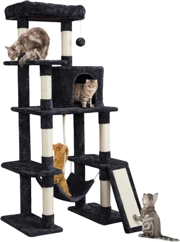 Vista 13 de Yaheetech - Torre de árbol para gatos grandes, condominio de varios niveles y hamaca de 54 pulgadas Beige