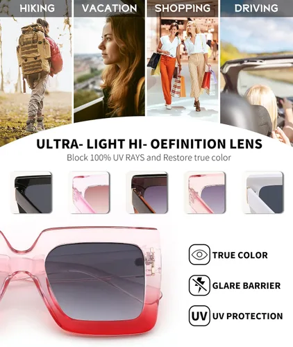 Vista 5 de FEISEDY Gafas de sol cuadradas de gran tamaño para mujer, de lujo, grandes, protección UV400, B2380
