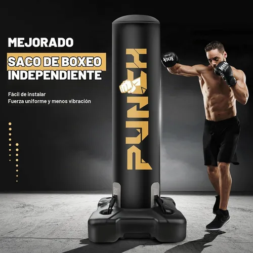 Vista 2 de Bolsa de boxeo pesada con soporte para adultos y adolescentes, bolsa de boxeo inflable independiente con guantes, set de kickboxing y boxeo