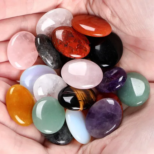 Vista 5 de ZHIYUXI Juego de 10 cristales y piedras curativas, piedras preciosas de preocupación para la ansiedad, ovalada, palmera pulgar, amatista, cuarzo