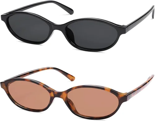 Vista 15 de Gafas de sol retro ovaladas de ojo de gato para mujer, Y2k, gafas de sol estrechas de moda, gafas de sol de diseñador AR82253