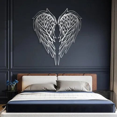 Vista 7 de Cadeali Arte de pared de metal con alas de ángel, decoración de escultura de pared de alas de ángel, decoración de pared de metal, para colgar