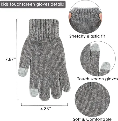 Vista 4 de Toddler Boys Girls Winter Warm Knit Beanie Hat Neck Scarf Touchscreen Gloves with Fleece Lined Cap for 3-10 Year Kid Gifts