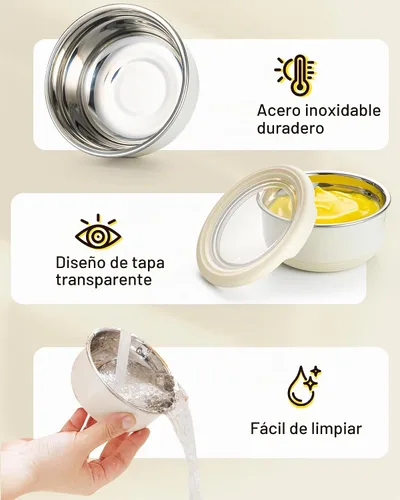 Vista 4 de Recipiente de aderezo de ensalada de acero inoxidable Lille Home, recipientes pequeños a prueba de fugas con tapas, beige Small Food Storage