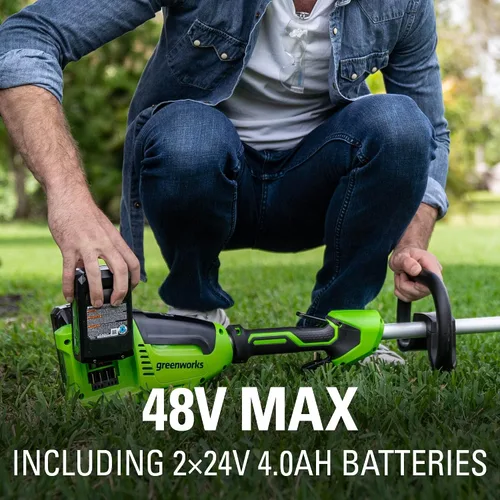 Vista 9 de Greenworks - Desbrozadora sin escobillas de 48 V (24 V x 2), 8 pulgadas, (2) baterías de 4 Ah y cargador de doble puerto de 4 A incluido, ED48L4410